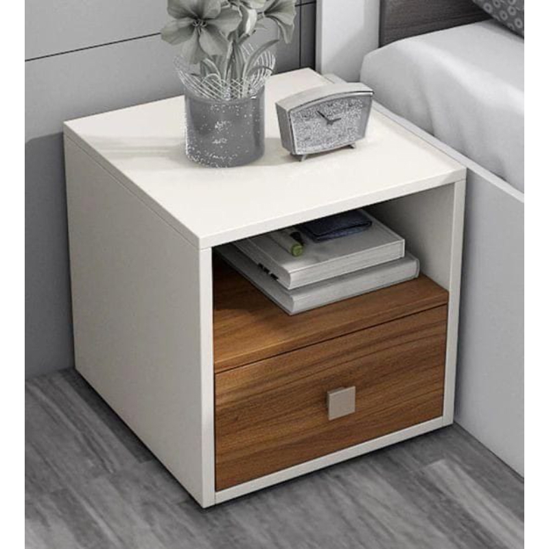 Night stand, 50 cm, White/Wood - KM-EG167-89