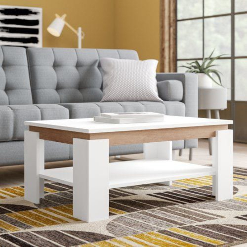 coffee table, 90 cm, White/Wood - KM-EG167-94