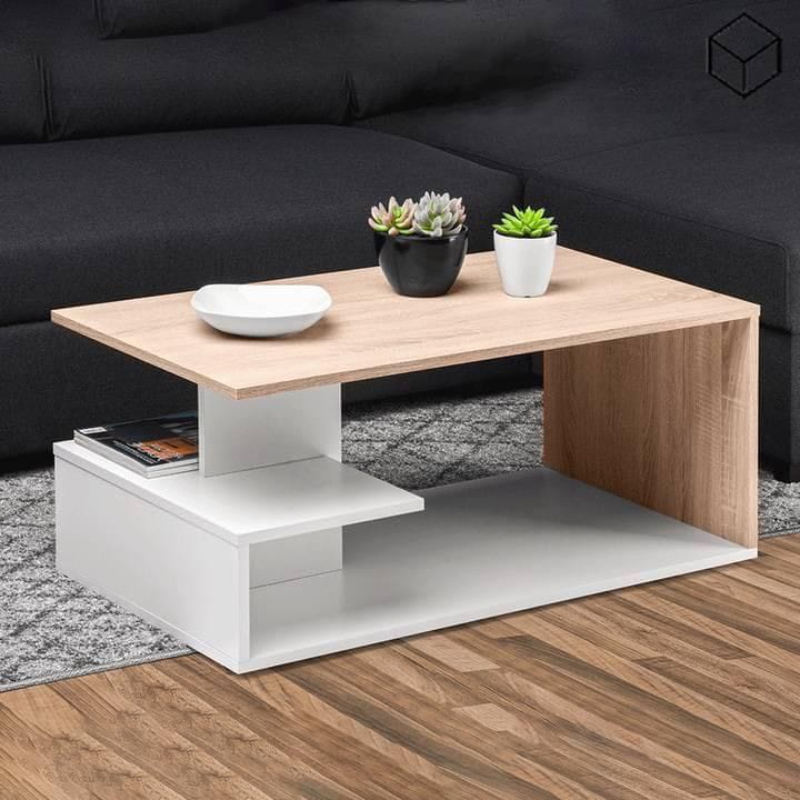 coffee table, 90 cm, White/Wood - KM-EG167-95