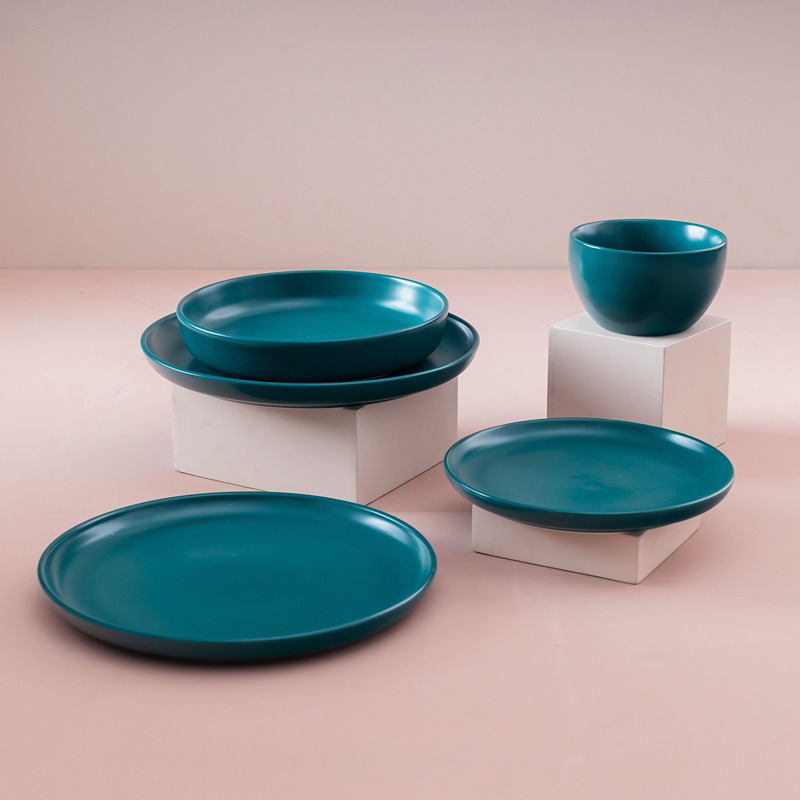 Dinner Set, 24 Pcs, Dark Teal - KM-EG55-378