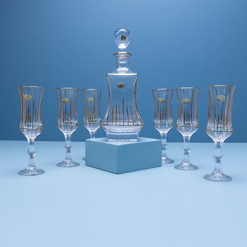 Silhouette Decanter Drinkware Set, 7 Pcs, Transparent/Gold - KM-EG55-389