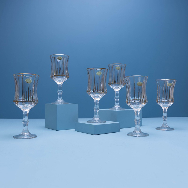 Polygon Gleam Glasses Set, 6 Pcs, Transparent/Gold - KM-EG55-395