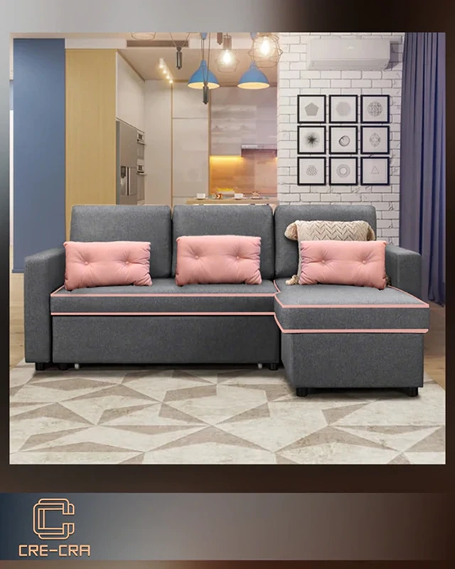 Sofa bed, 140 cm, Gray / pink  - KM-EG114-46