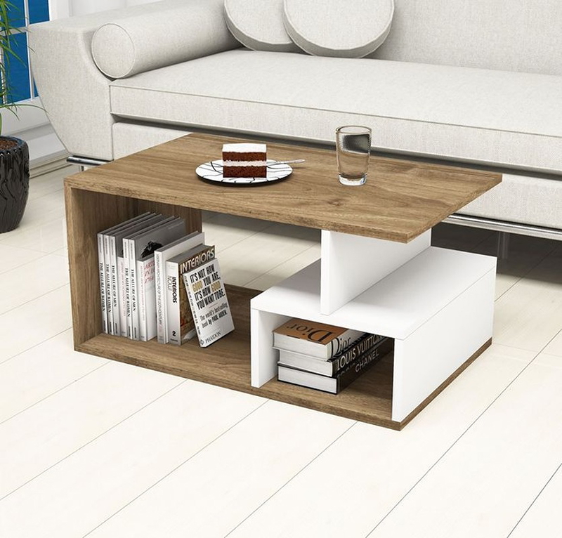 Coffee table, 75 cm, White / wood - KM-EG114-40