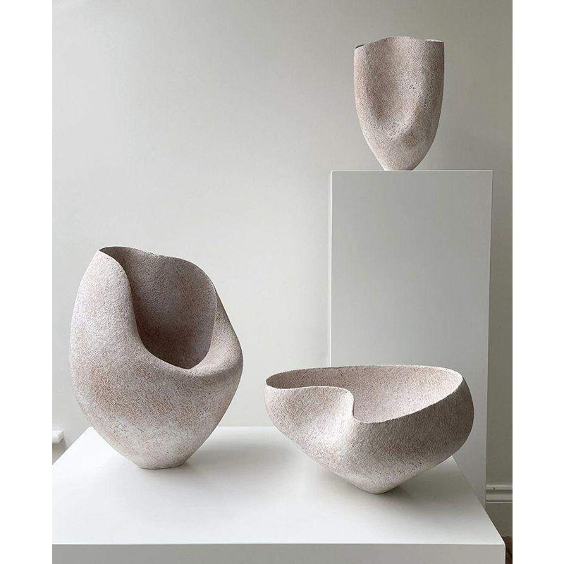 طقم فازات فخارية, 3 قطع, بيج/أبيض - KM-EG172-07