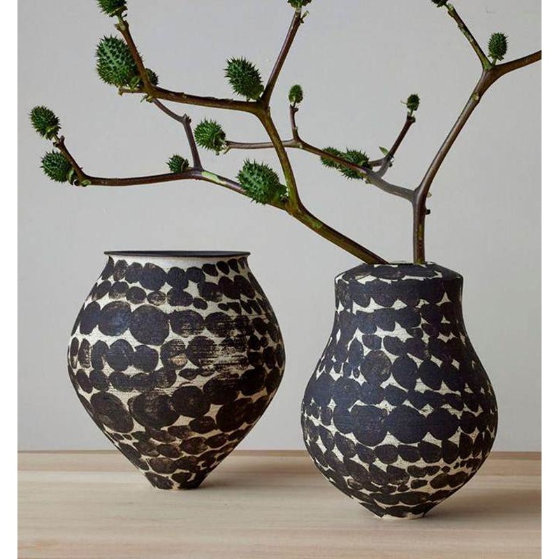 طقم فازات فخارية, قطعتين, بيج/أسود - KM-EG172-15