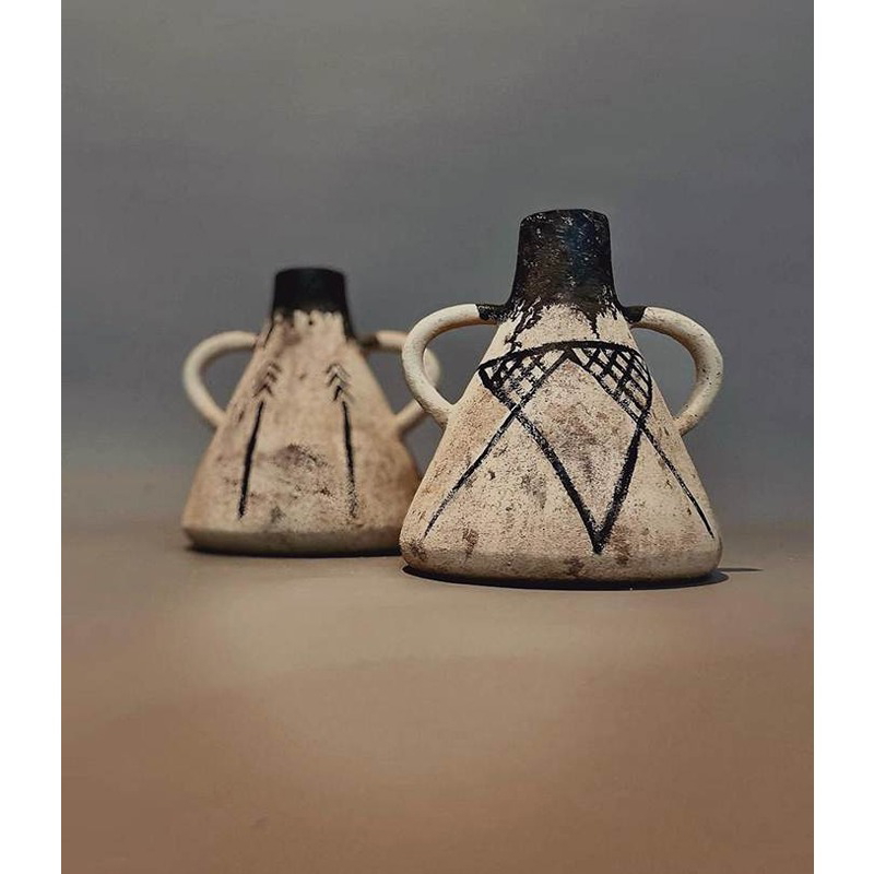 طقم فازات فخارية, قطعتين, بيج/أسود - KM-EG172-17