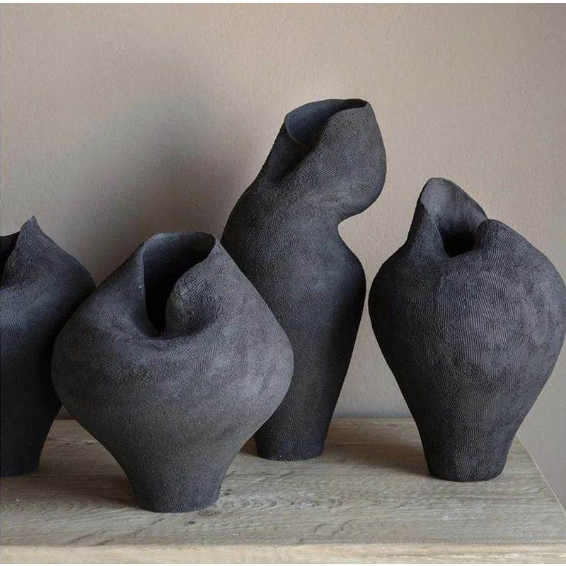 طقم فازات فخارية, 4 قطع, رمادي فحم - KM-EG172-19