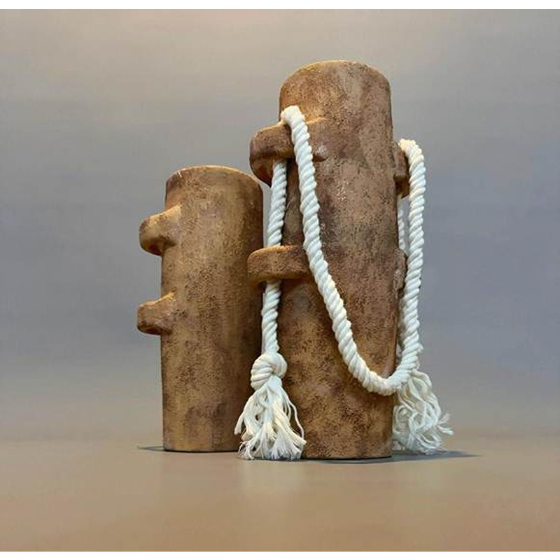 طقم ديكور فخاري, قطعتين, بني/أبيض - KM-EG172-22