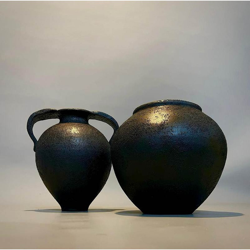 فازة فخارية, 2 قطع, أسود - KM-EG172-25