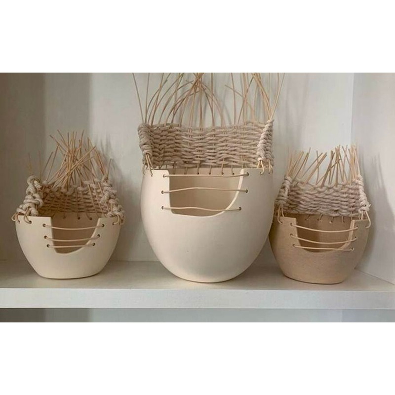 فازة فخارية, 3 قطع, بيج - KM-EG172-27