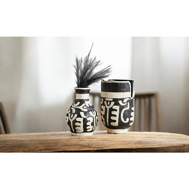 فازة فخارية, 2 قطع, أسود/أوف وايت - KM-EG172-28