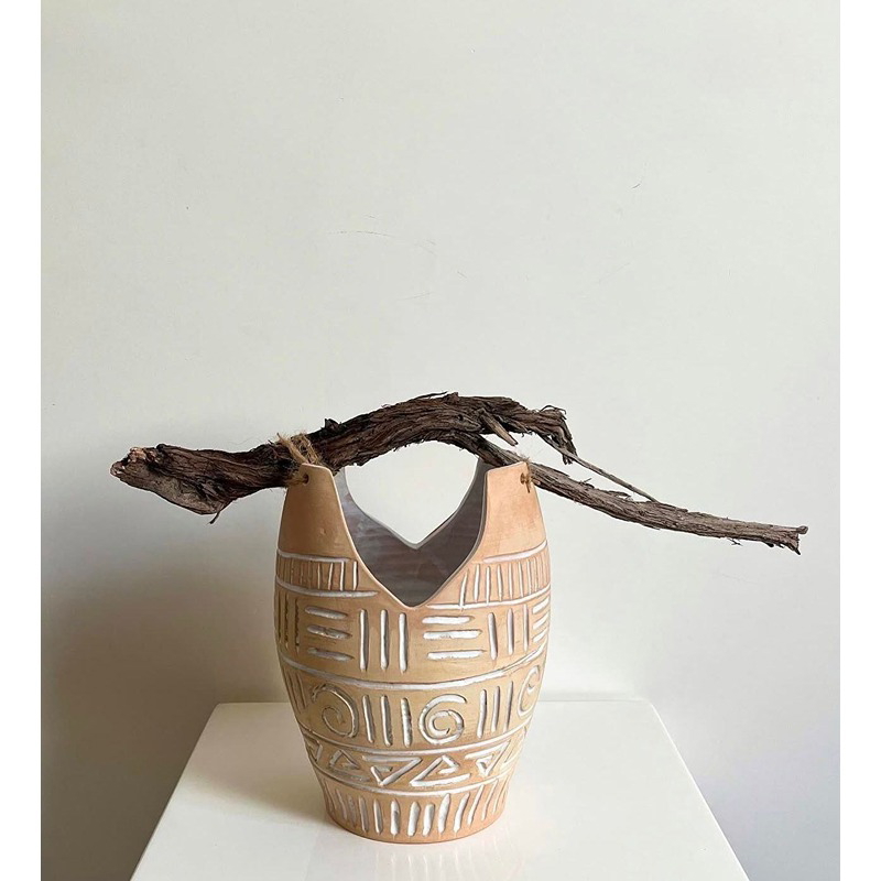 فازة فخارية, 20 سم, بيج - KM-EG172-29