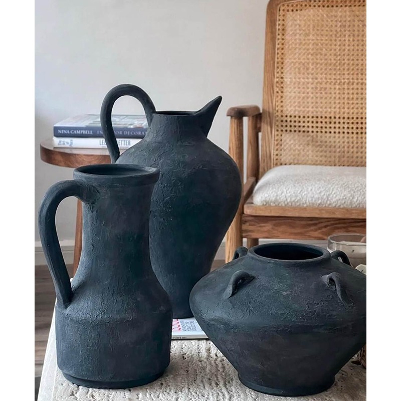 فازة فخارية, 3 قطع, رمادي فحم - KM-EG172-30