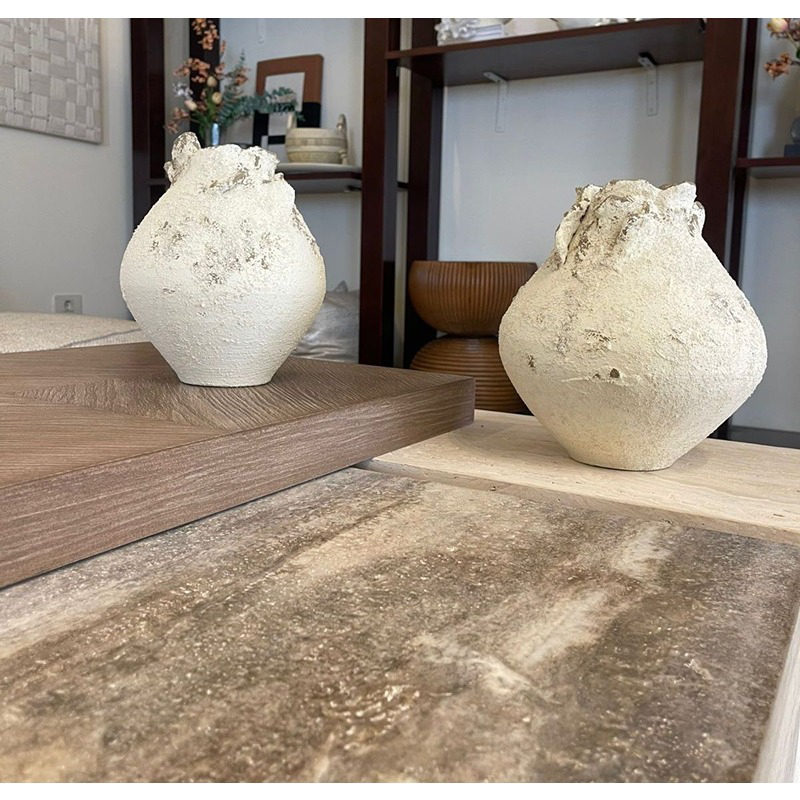 فازة فخارية, قطعتين, أبيض - KM-EG172-40