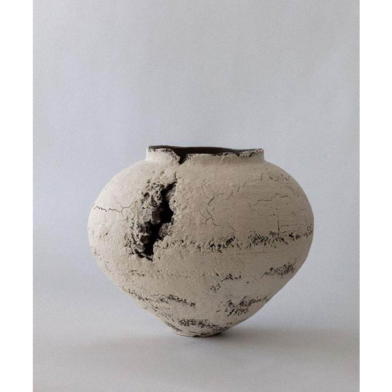 فازة فخارية, 20 سم, أوف وايت/أسود - KM-EG172-44