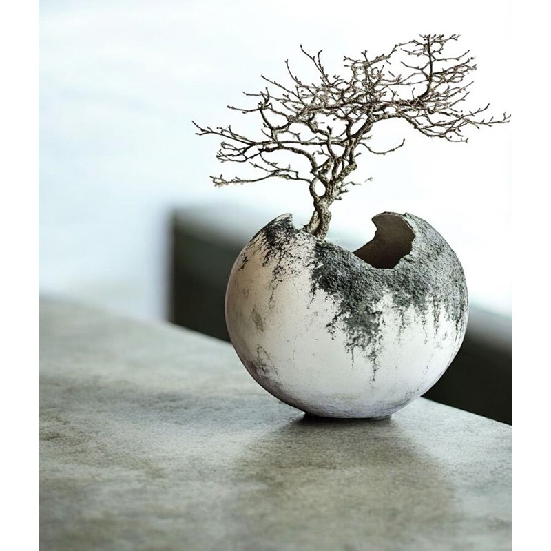 فازة فخارية, 20 سم, أوف وايت/أسود - KM-EG172-46