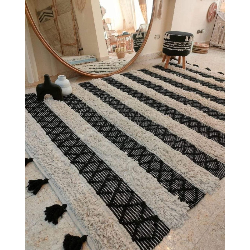 Wool Carpet, 200 × 150 cm, Off White / Black - KM-EG175-02