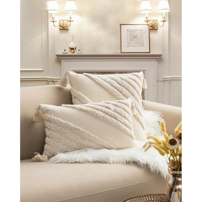 Wool cushion, 60 × 40 cm, beige - KM-EG175-418
