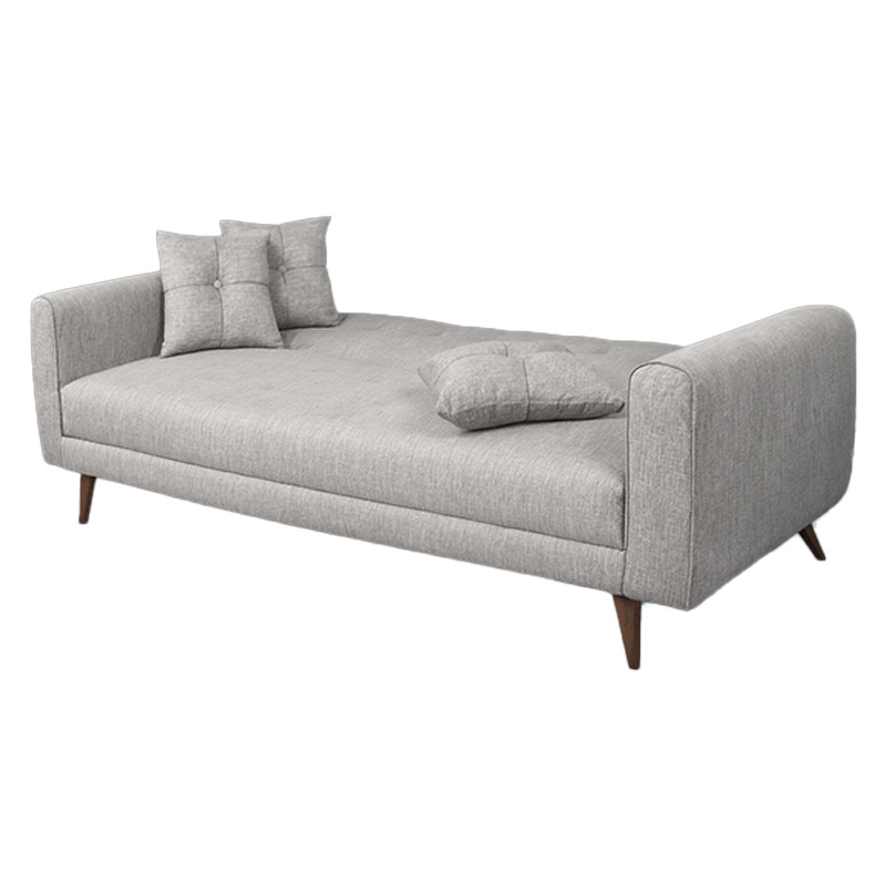 Beech Wood and Linen Sofa Bed, 80×210×80 cm - Grey