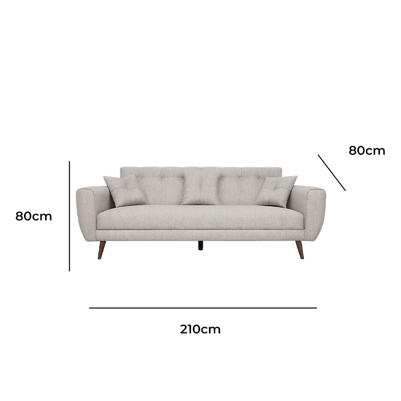 Beech Wood and Linen Sofa Bed, 80×210×80 cm - Grey