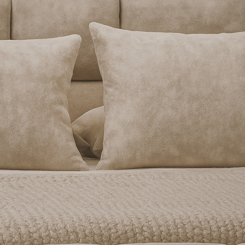 Beech Wood and Velvet Bed, Multi sizes - Beige AT12