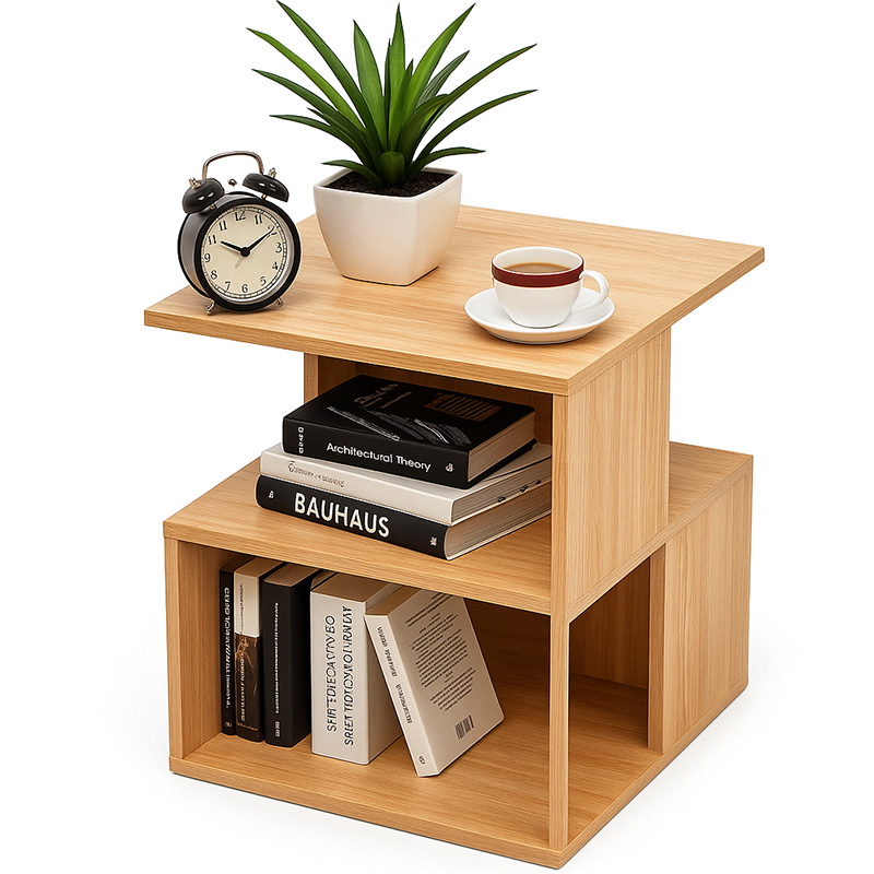 MDF wood Side Table, 40×40×35 cm - Light Brown