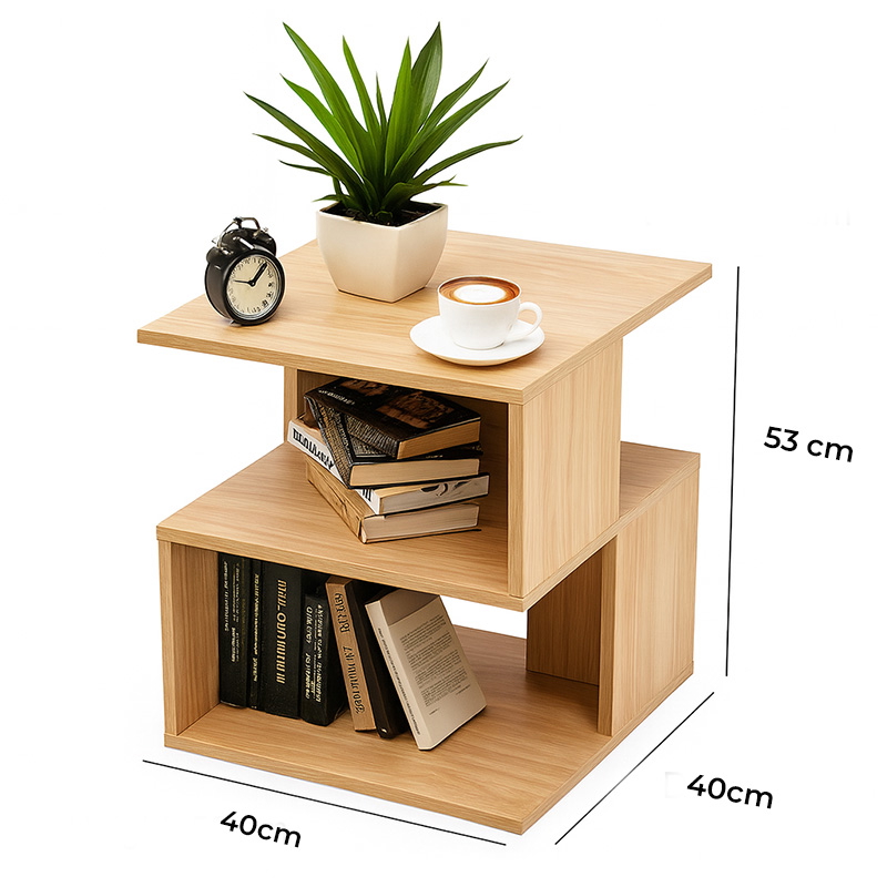 MDF wood Side Table, 40×40×35 cm - Light Brown