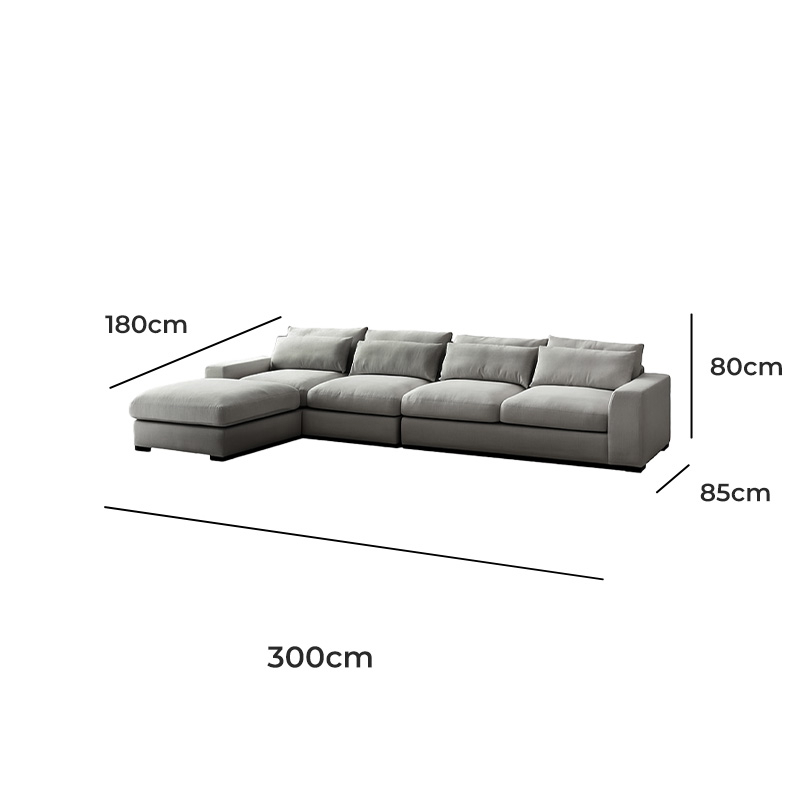 Roman Beech Wood and Linen Corner Sofa, 300×180 cm - Multi color