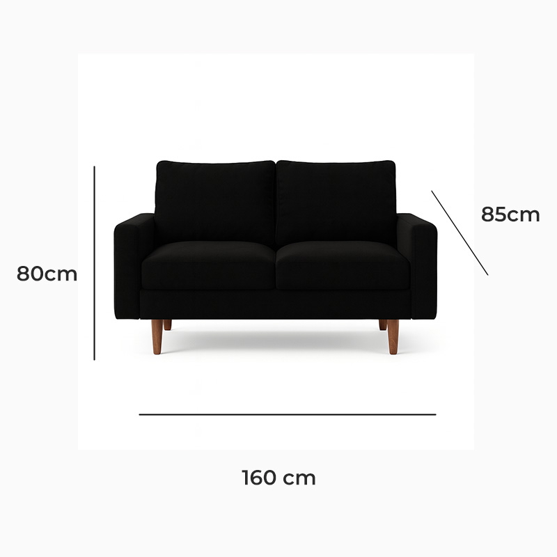 Beech Wood and Velvet Modern Sofa, 160×80×85 cm - Black