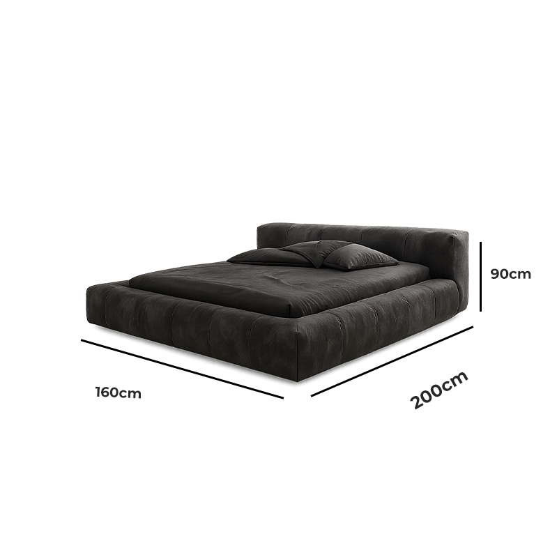 Pine And MDF Wood And Suede and Velvet Fabric Bed, 160×200×90 cm - Grey