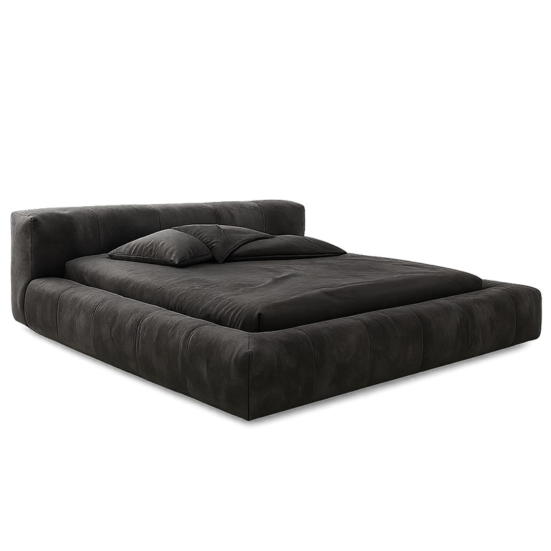 Pine And MDF Wood And Suede and Velvet Fabric Bed, 160×200×90 cm - Grey