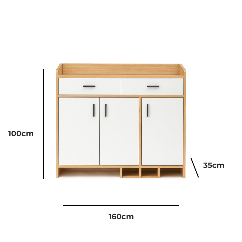 MDF Wood Shoe cabinet, 160×35×100 cm - White/Beige