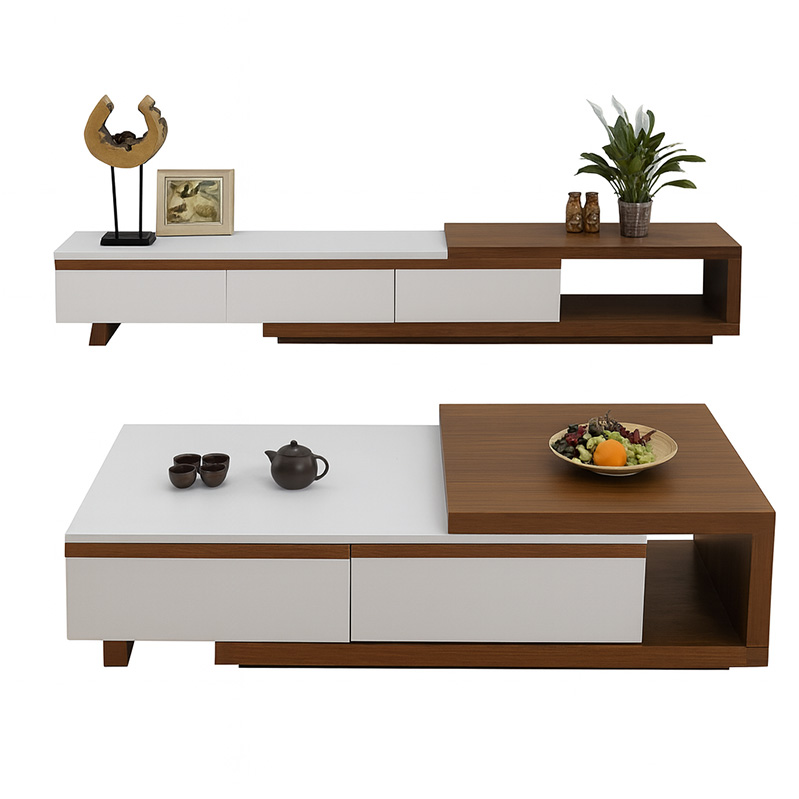 TV unit and coffee table set, MDF Wood - White/Brown