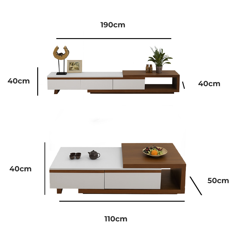 TV unit and coffee table set, MDF Wood - White/Brown