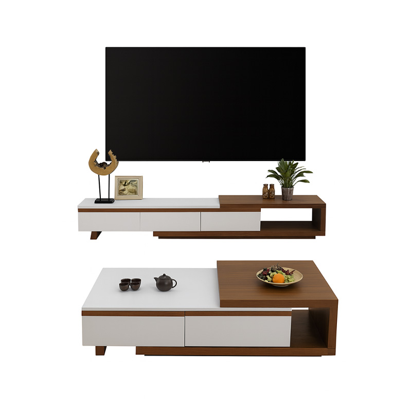 TV unit and coffee table set, MDF Wood - White/Brown