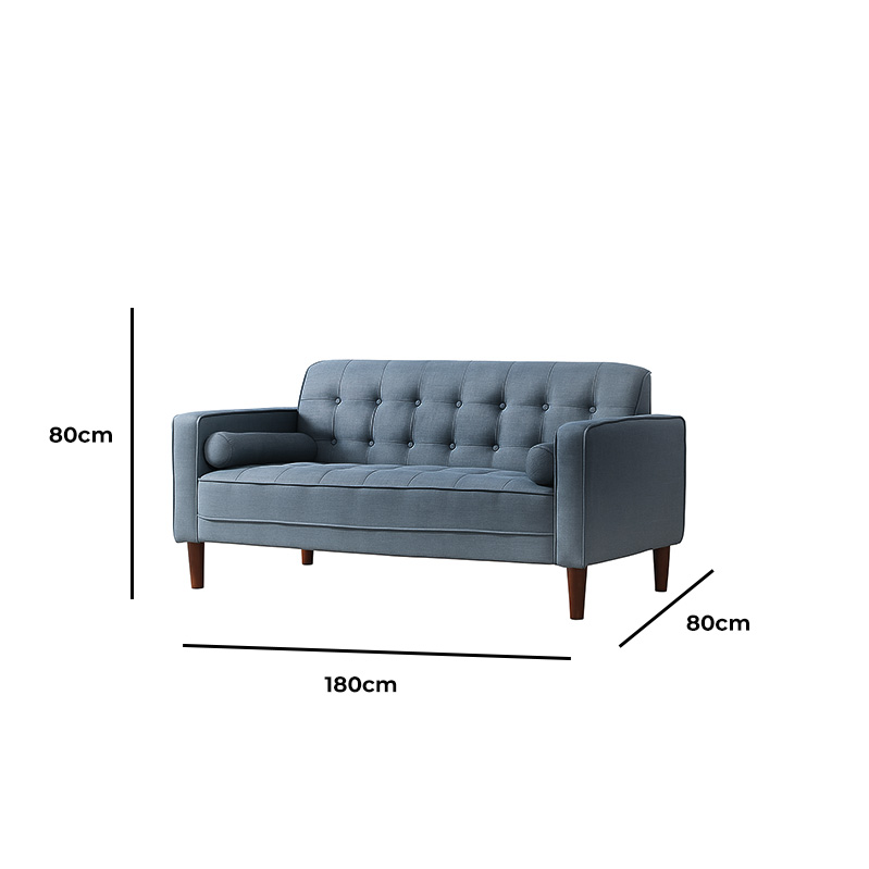 Beech Wood and Linen Modern Sofa, 180×80×80 cm - Light Blue