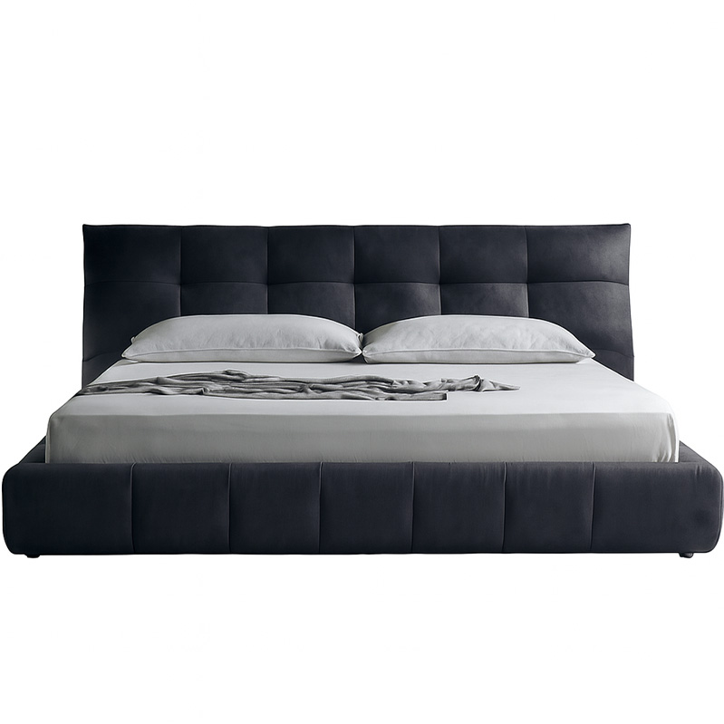 Beech and MDF wood and Jacquard Fabric Modern Bed, Multi sizes - Grey