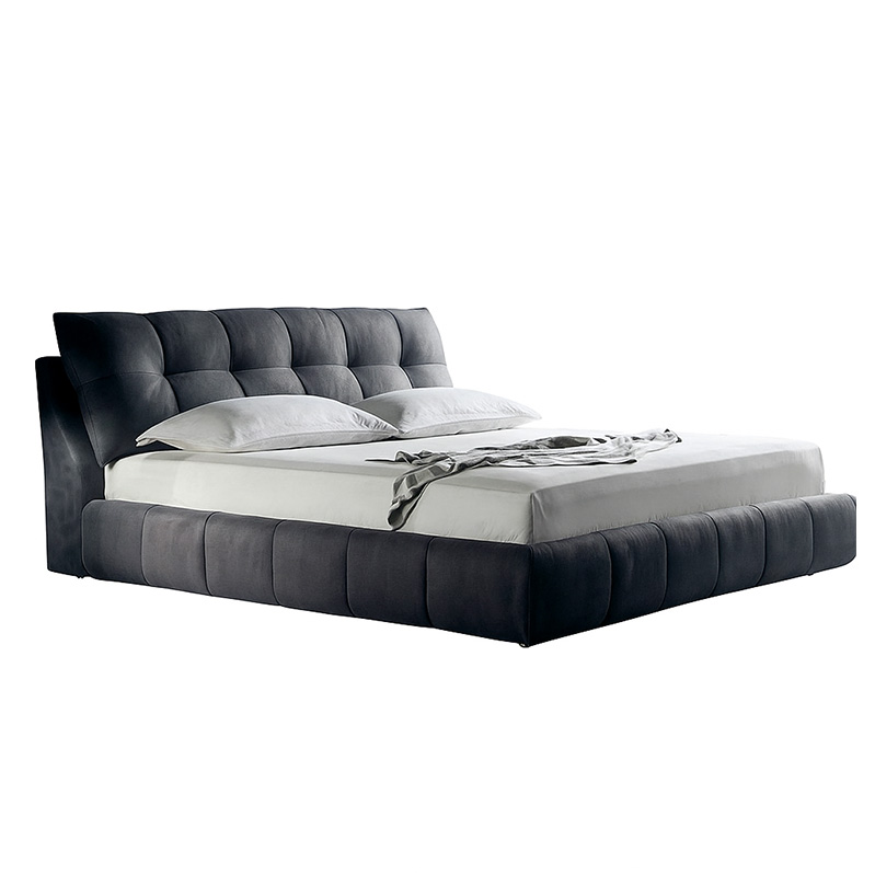 Beech and MDF wood and Jacquard Fabric Modern Bed, Multi sizes - Grey