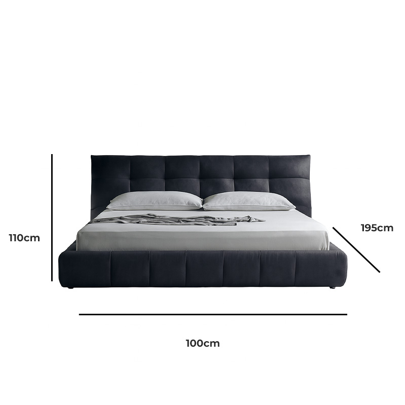 Beech and MDF wood and Jacquard Fabric Modern Bed, Multi sizes - Grey