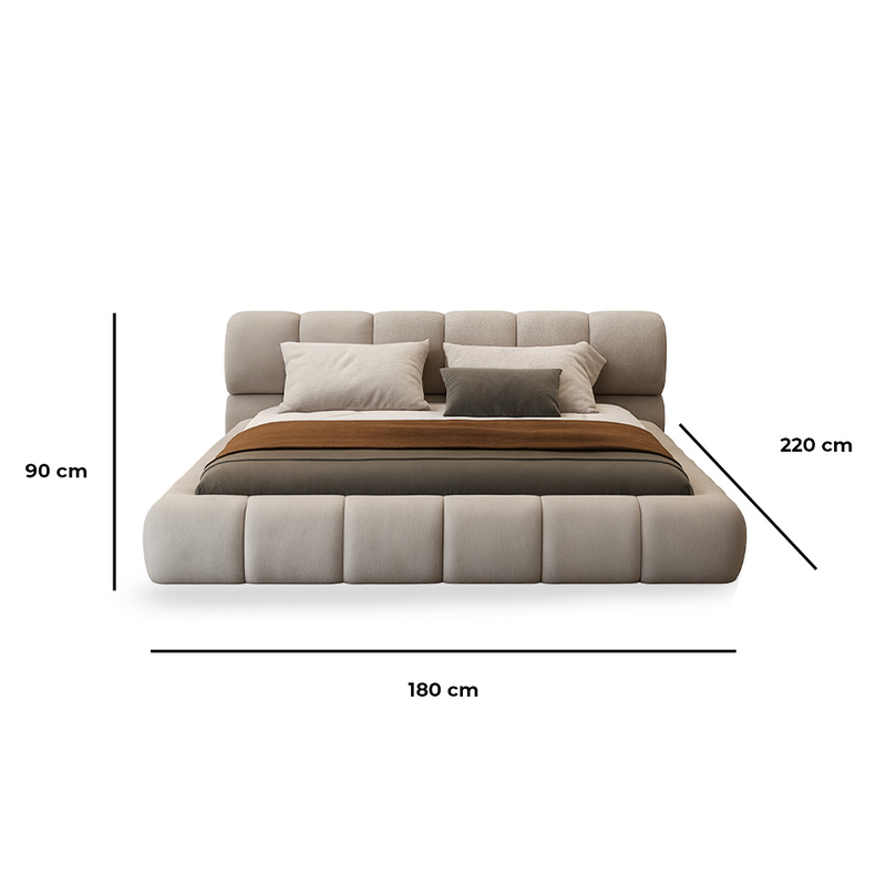 Beech wood And Velvet Bed, multi sizes - Beige AT21