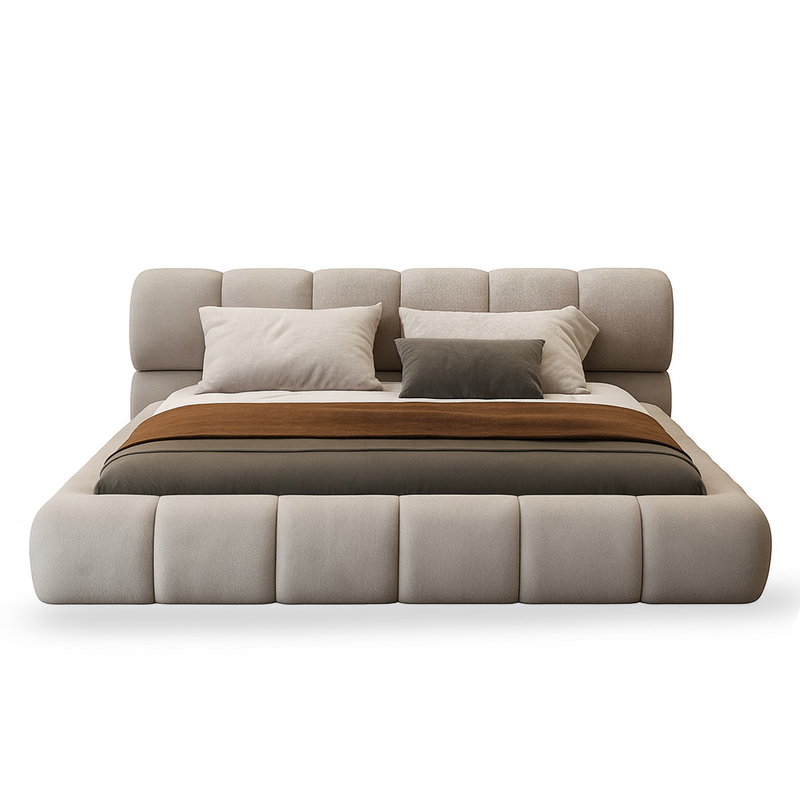 Beech wood And Velvet Bed, multi sizes - Beige AT21