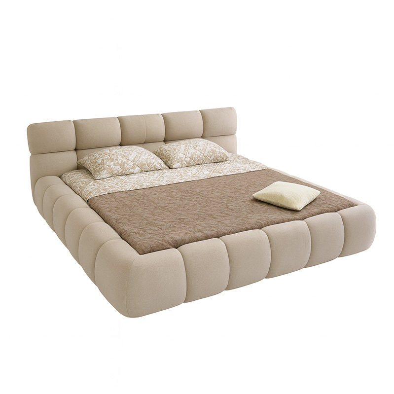 سرير من خشب الزان الأحمر والقطيفه، 160سم - بيج