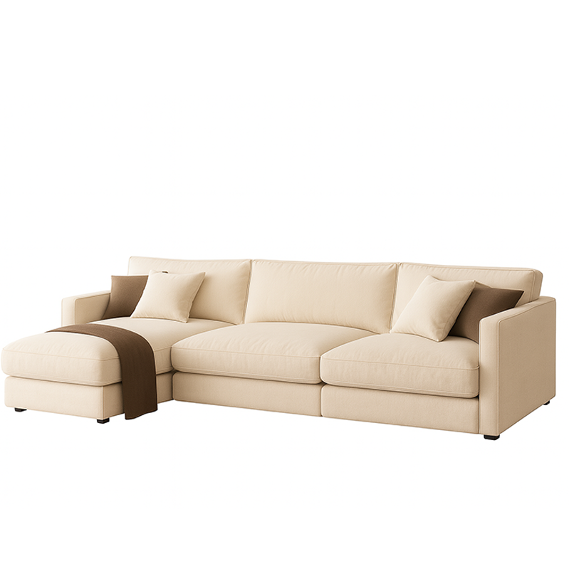 Beech wood And Velvet Corner sofa, 250×150 cm - Beige