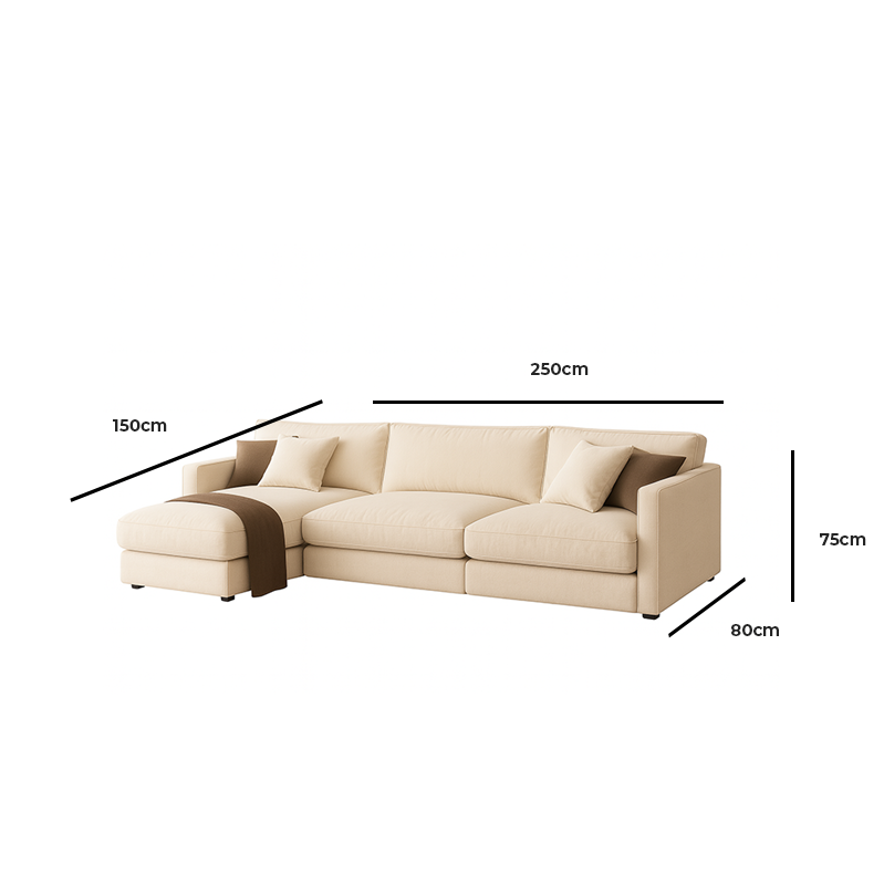 Beech wood And Velvet Corner sofa, 250×150 cm - Beige