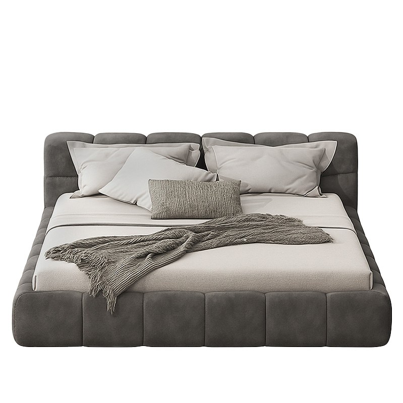 Red Beech wood and Velvet Bed, Multiple sizes - Grey