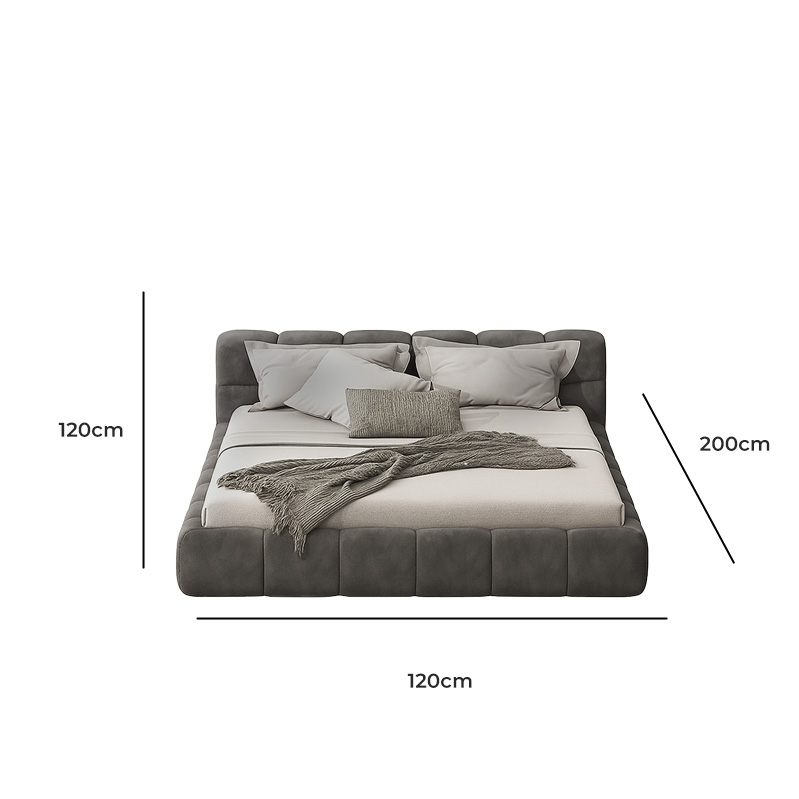 Red Beech wood and Velvet Bed, Multiple sizes - Grey