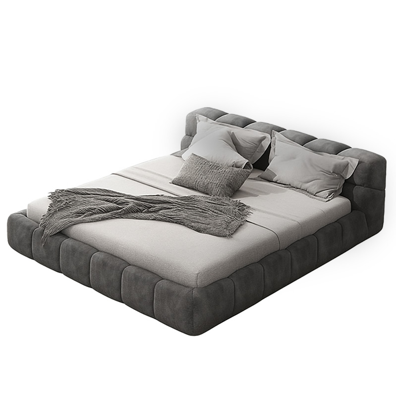 Red Beech wood and Velvet Bed, Multiple sizes - Grey