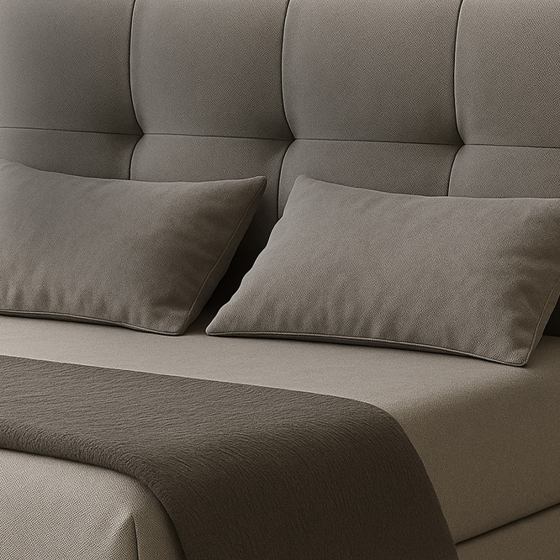 Red Beech Wood Velvet Bed, Multiple Sizes - Café