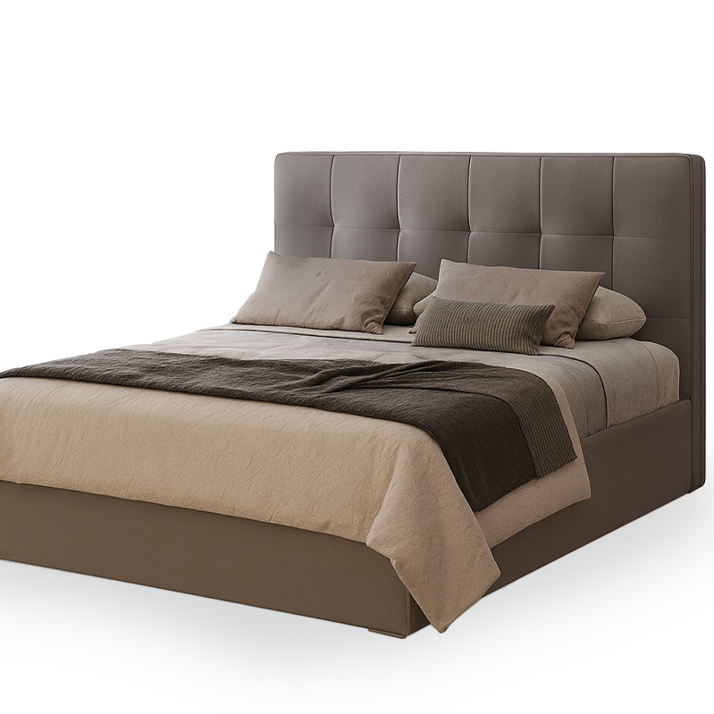 Red Beech Wood Velvet Bed, Multiple Sizes - Café